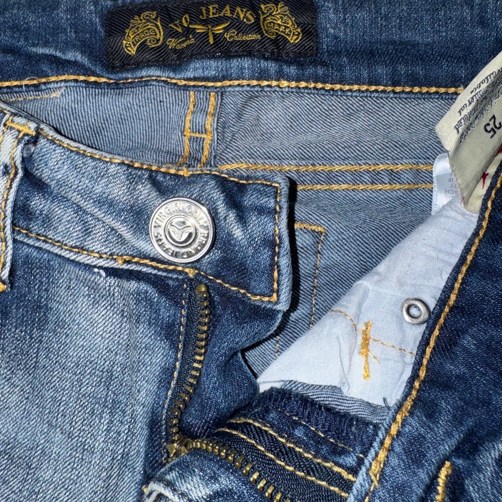 Virgin Only Y2K Low Rise Bootcut Flare Distressed Rhinestone Jeans Sz 25 - Picture 3 of 9